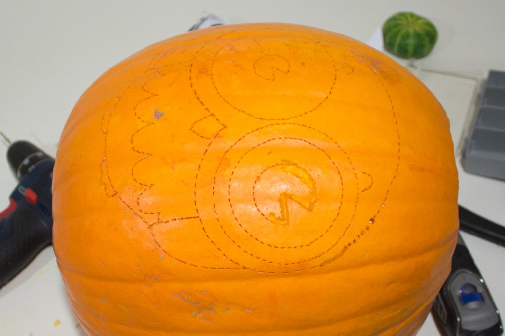 Your marked Halloween pumpkin, ready to be carved