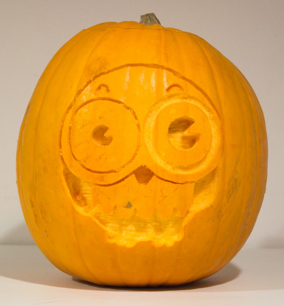 A carved Halloween pumpkin