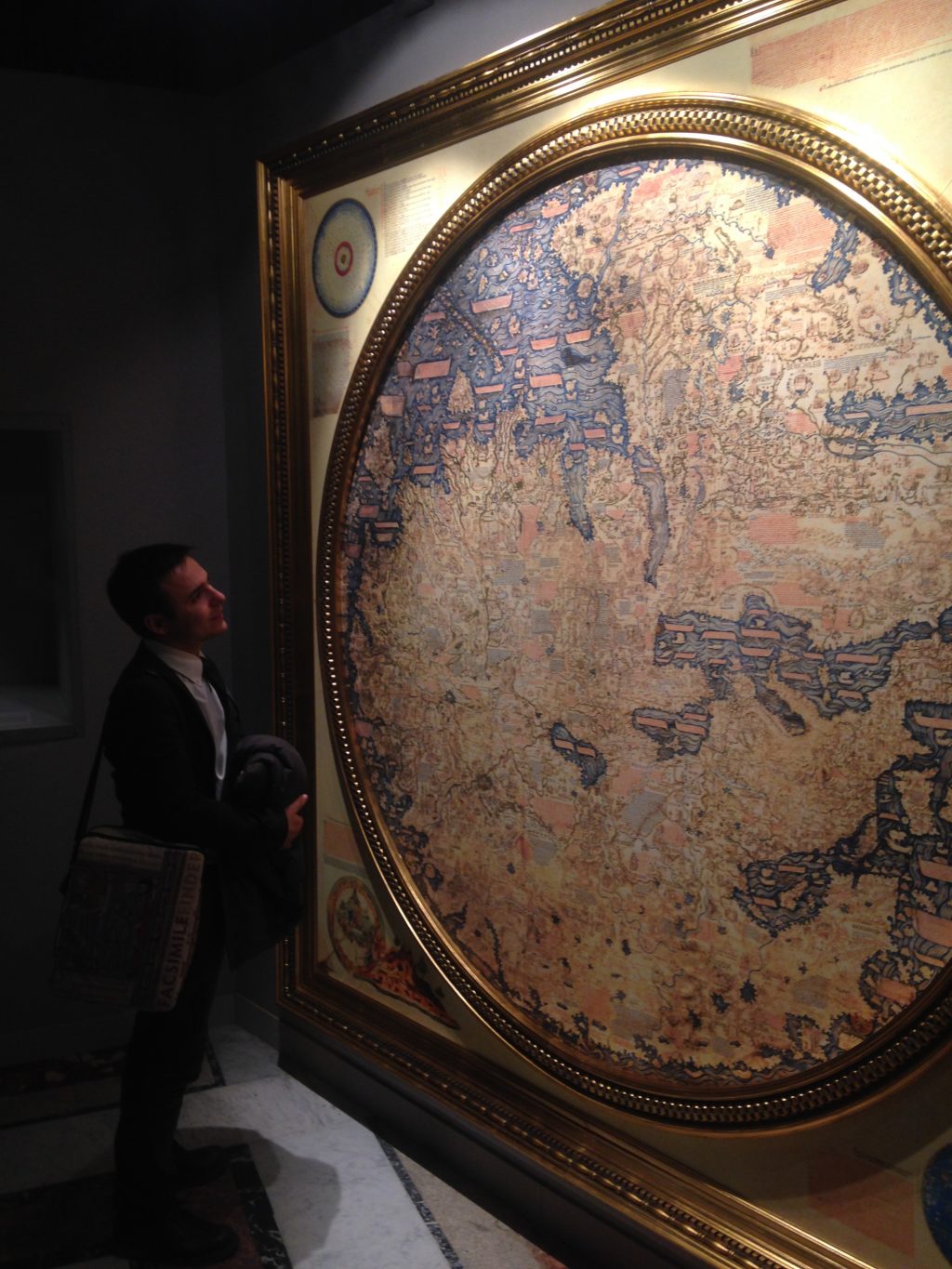 Me admiring the beautiful Fra Mauro map facsimile 