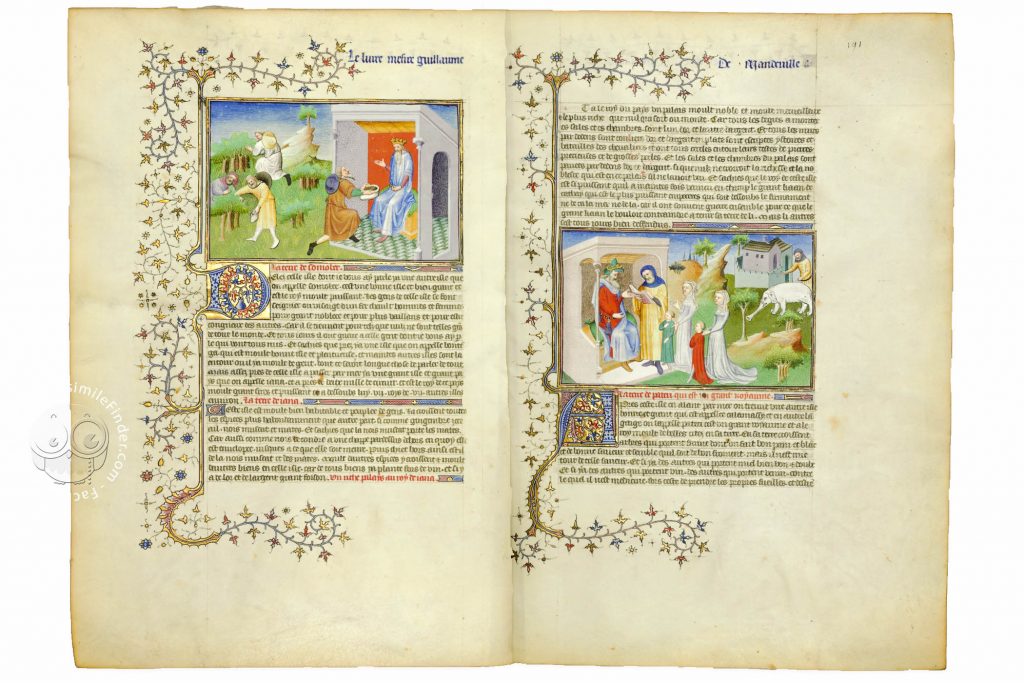 Double page of the Travels of Jean de Mandeville